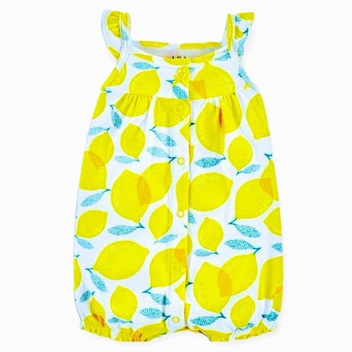 Carters Child of Mine Infant Girls 0-3 Mo Romper Lemon Print Snap Bottom Ruffle