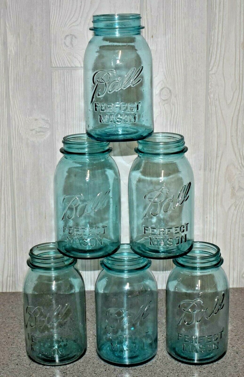 Vintage BLUE BALL MASON JARS - Set of 6 - QUART Jars (9) | eBay