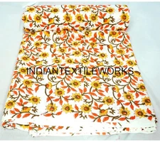 5 TO 25 Yard Hand Block Flower Print Indian Cotton Fabric Bags Material 