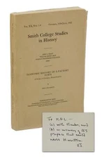 Economic History of Factory Town ~ VERA SHLAKMAN ~ SIGNED First Edition 1935 1st