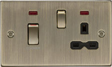 KNIGHTSBRIDGE SQUARE EDGE ANTIQUE BRASS SWITCHES AND SOCKETS BLACK INSERT