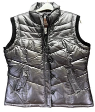 Cripple Creek Ranchwear Sz XL Platinum Black Zip Front Puffer Poly Vest 207Y