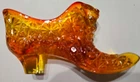 Fenton Amberina Glass Daisy & Button Cat Head Slipper Shoe 6" Art Glass