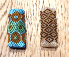 Set of 2 Seed Bead Beaded Bic Lighter Case Blue and Brown Handmade Flexible