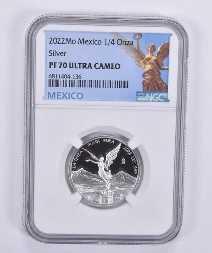 2022 Mo Mexico Silver 1/4 Onza Proof PF70 UCAM NGC Mexico Label *7386