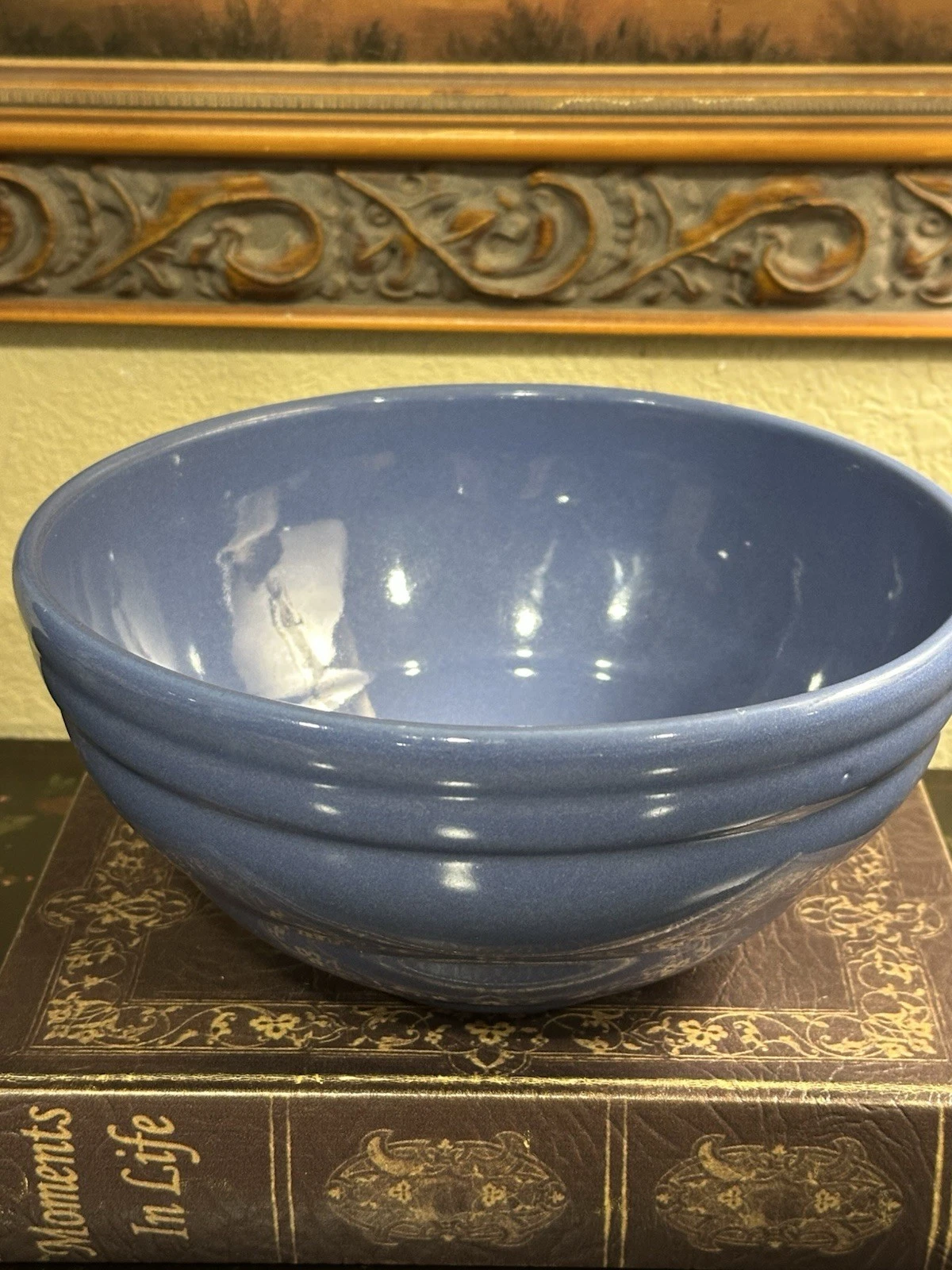Vintage 8.25” Periwinkle Blue Mixing Bowl-c 1930’s-Double Ring Top/Solid Color