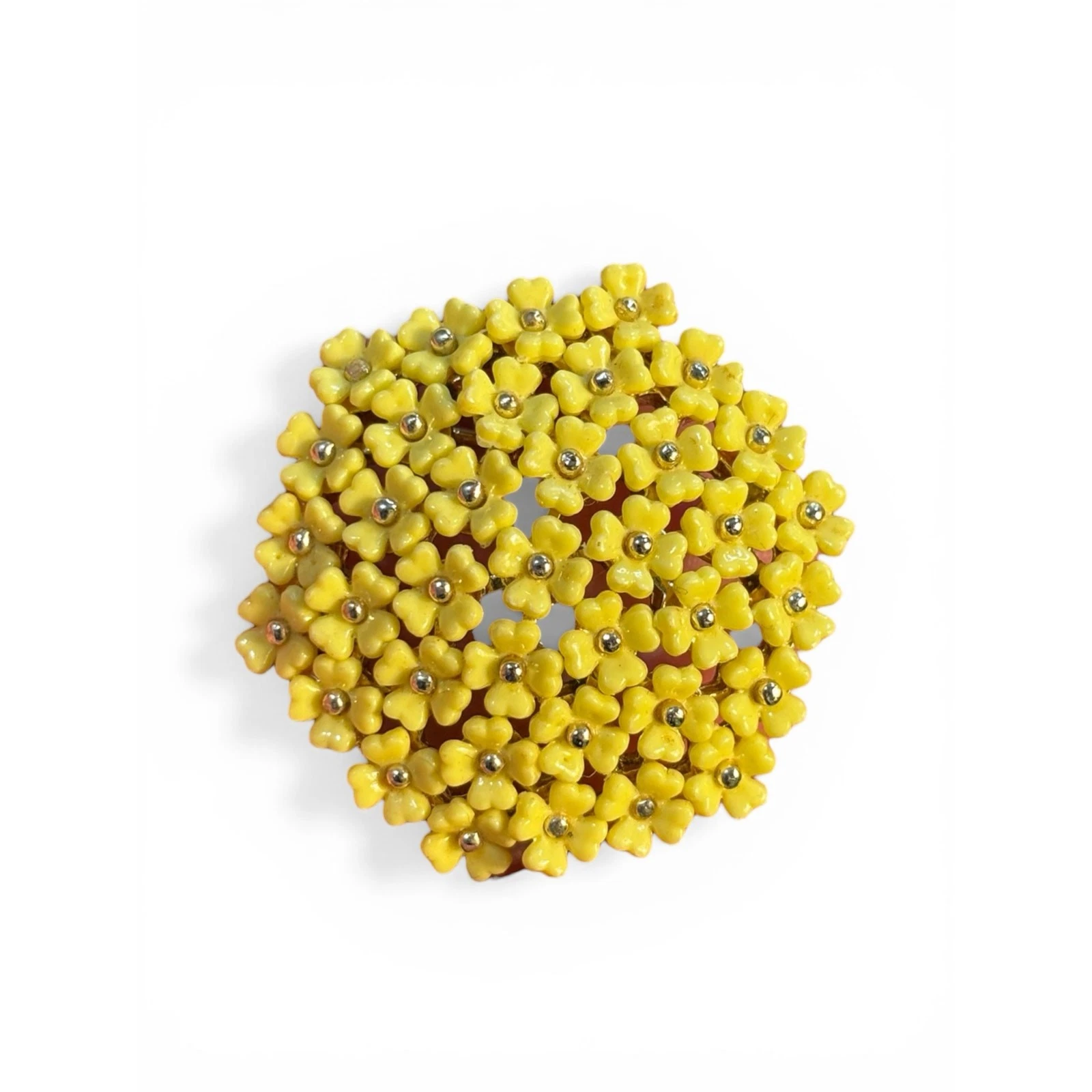 Vintage Yellow Floral Cluster Brooch Tiny Flower Dome Garden Cottagecore Pin