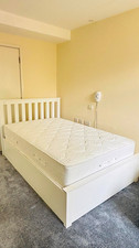 White Wooden Ottoman Bed Frame with Lift-Up Storage & Mattress