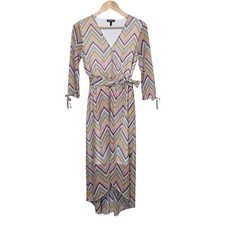 Allison Brittney Sheer Wrap Midi Dress Flowy Retro Boho Festival Womens S