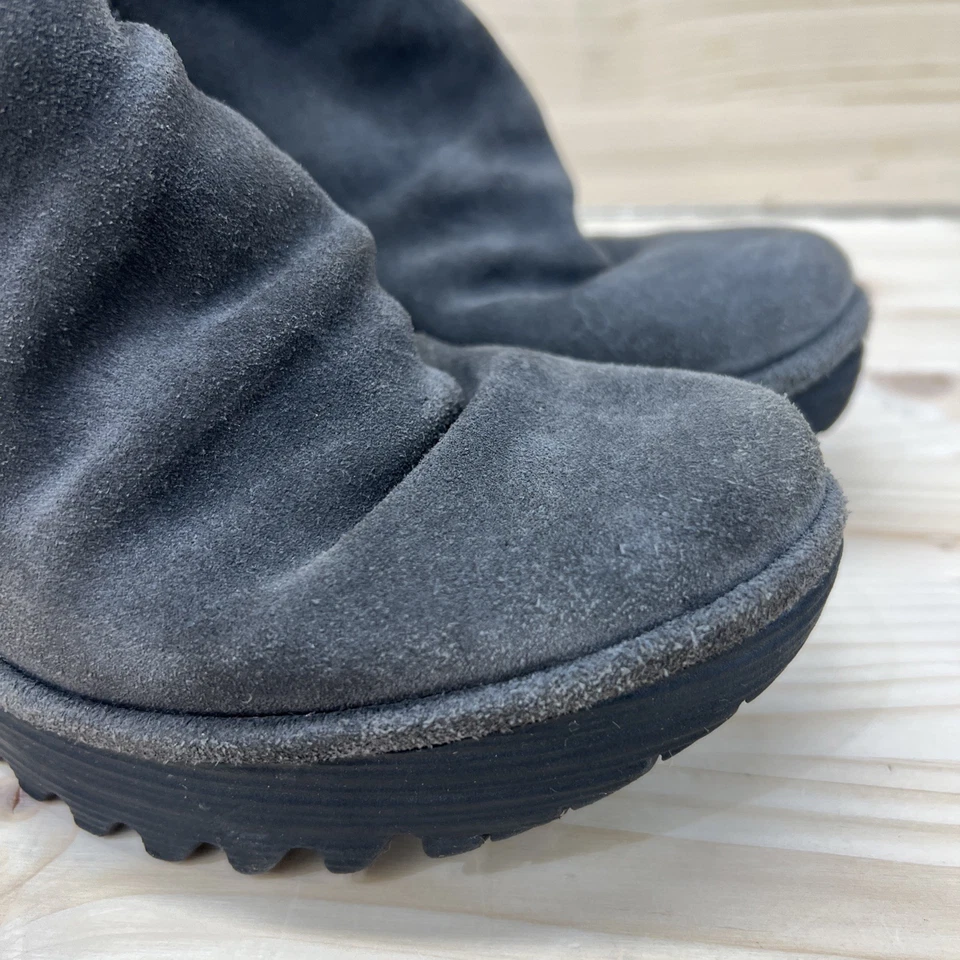 Fly London Boots Women 38 7.5M Yip Shoe Gray Suede Wedge Festival Boho Bootie - Image 2 of 4