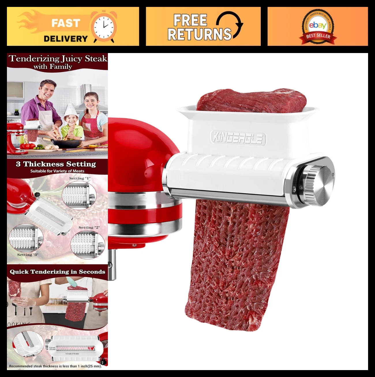 Meat Tenderizer Attachment for Stand Mixers, 3 Adjustable Thickness, Dishwasher
Opens in a new windo