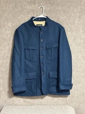 J. Peterman Jacket Mens 46 Blue Wool Pinstripe Lined Button Front Shirt Jacket