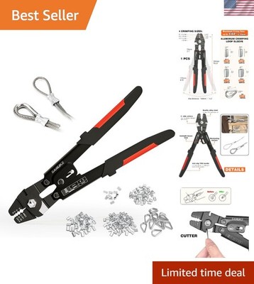 Wire Rope Crimping Tool Kit for Aluminum Crimping Loop Sleeves up to 2.0mm, S...