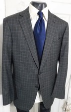 ERMENEGILDO ZEGNA WOOL-SILK-CASHMERE SIZE 44R GREEN PLAID 2 BUTTON SPORTCOAT