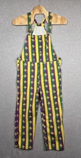 Shinesty Bib Overalls Mens Large Purple Green Yellow Mardi Gras Fleur De Lis