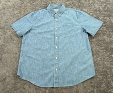 LL Bean Shirt Mens L Large Blue Chambray Traditional Fit Short Sleeve Button Up