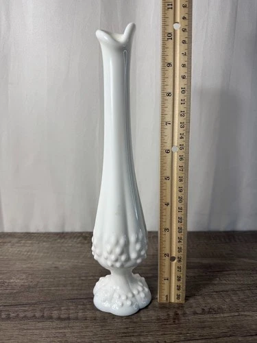 Vintage Fenton Milk Glass Hobnail Footed Swung Bud Vase 10.5” White