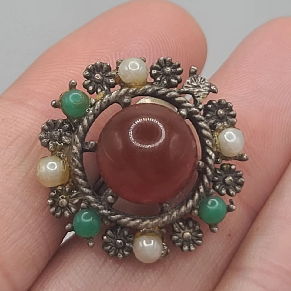 Pendientes Coro Vintage Firmados Rojo Verde Imitación Perlas Clip Ons Foto 4 de 4