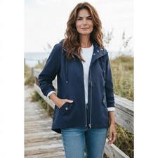 CHICO'S 1 NEW 8/10 Sz MEDIUM NAVY BLUE Hi-Lo Windbreaker Full Zip - NWT