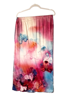 Womens Silk Floral Scarf Watercolor Head Wrap Shawl Purse Accessory Fairy 20x68''