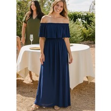 Show Me Your Mumu Hacienda Bridesmaid Dress Navy Off Shoulder Maxi Gown Size SM