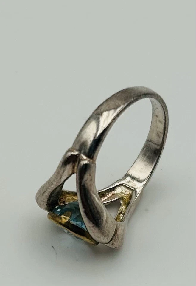 Anello Vintage In Argento 925 con Pietra centrale Acquamarina Con Scatola Regalo - Immagine 4 di 4