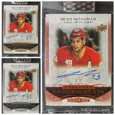 2019-20 Clear Cut Embedded Endorsements EE-SM Orange Gold Silver Sean Monahan 