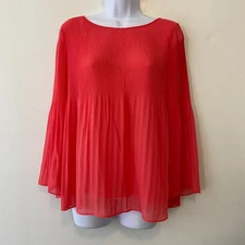 Max Studio Coral Pullover Blouse Micro Pleated Womens Medium Chiffon