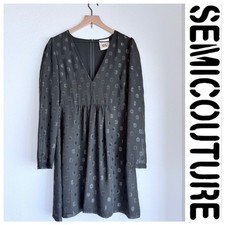 NEW SEMICOUTURE Chiffon Metallic Jacquard Polka Dot Dress in Black 42 (US 6-8)