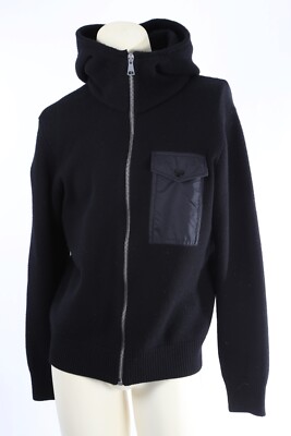 Authier Sweatshirt Black Wool Knit Detail Zip Up Hooded Mens Jacket Size 52