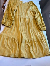Time and Tru Dress Knit Tiered Eyelet Sleeves Yellow Size L 12-14 