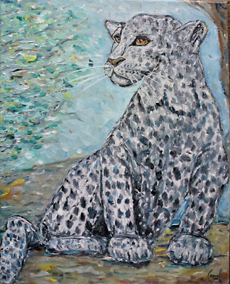 BIG CAT SPOTTED exotic new original wild 16x20 canvas painting signed Crowell US
