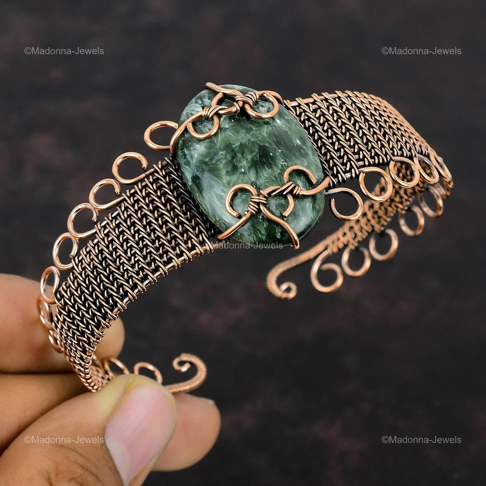 Copper Natural Seraphinite No Stone New Wire Wrapped Sister Boho Bangle Jewelry - Image 3 of 4