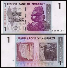 Zimbabwe 1 Dollars 2007 P 65 UNC New Banknote
