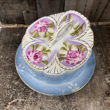 De Colección Limoges China Dos Piezas Cubierto Queso/Cúpula de Mantequilla Azul Floral