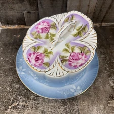 VTG Limoges  China Two-Piece Covered Cheese Keeper/Butter Dome Blue Floral