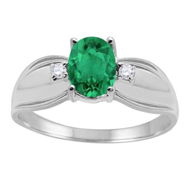 0.85 Carat Oval Shape Emerald and Diamond Ring in 10K Gold For Woman Best Gift