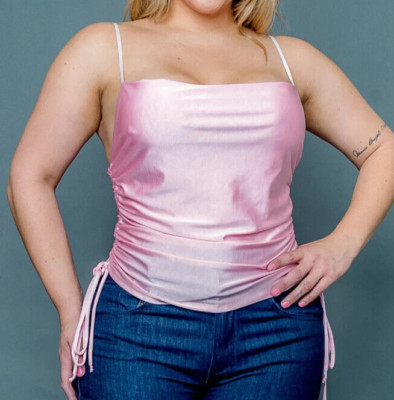 SEXY Baby Pink SATIN Tank Top SIZE 2XL Womens Plus SPAGHETTI SHOULDER STRAPS