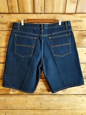 Mens 38 Dark Wash Relaxed Jorts Jean Shorts Single Line Pocket Faded Glory