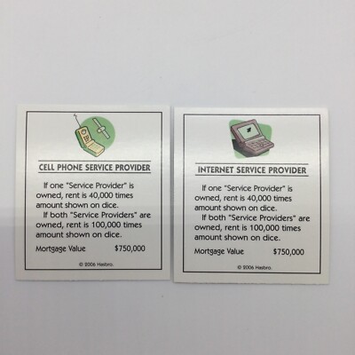 Monopoly Here & Now 2006 Game Replacement Title Deed Cards Service  Deck 2 pcs