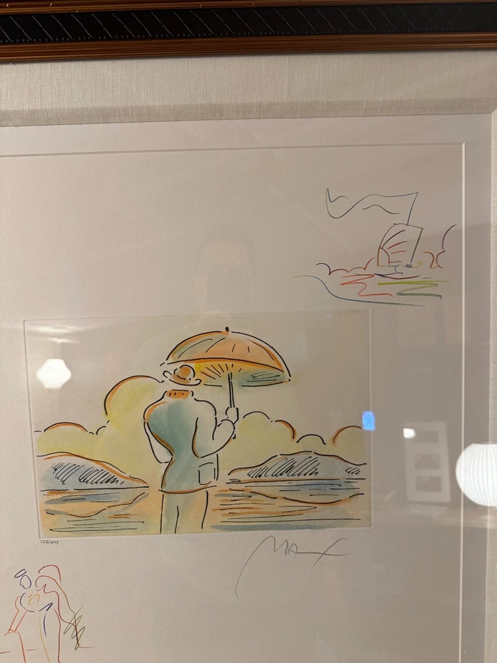 Umbrella Hombre V Ángel con Corazón Velero por Peter Max Grabado con Colorear a Mano Foto 3 de 4