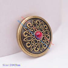 10X Brass Turquoise Floral Emboss Leathercraft Horse Saddles Belt Concho 24mm