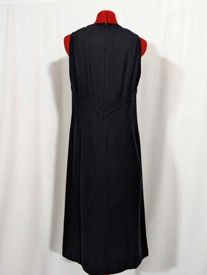 Karl Lagerfield Boutique 复古 90 年代深蓝色羊毛混纺矩阵印花连衣裙 意大利 46 — 第 3/4 张图片