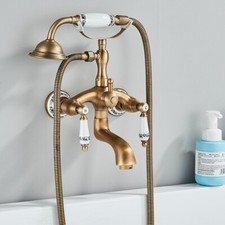 Antique Brass Wall Mount Clawfoot Bath Tub Faucet with Hand Shower Mixer Tap