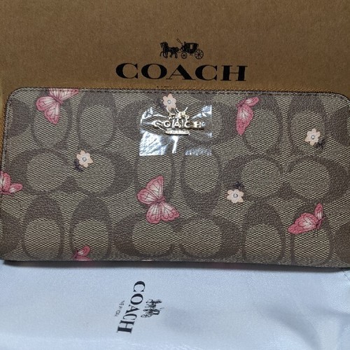 New Coach Long Wallet Signature Butterfly Flower Brown Leather C2858 | eBay