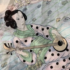 vintage pastel geisha pattern silk scarf