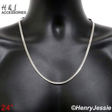 24"MEN 316L Stainless Steel 4mm Silver Miami Cuban Curb Link Chain Necklace