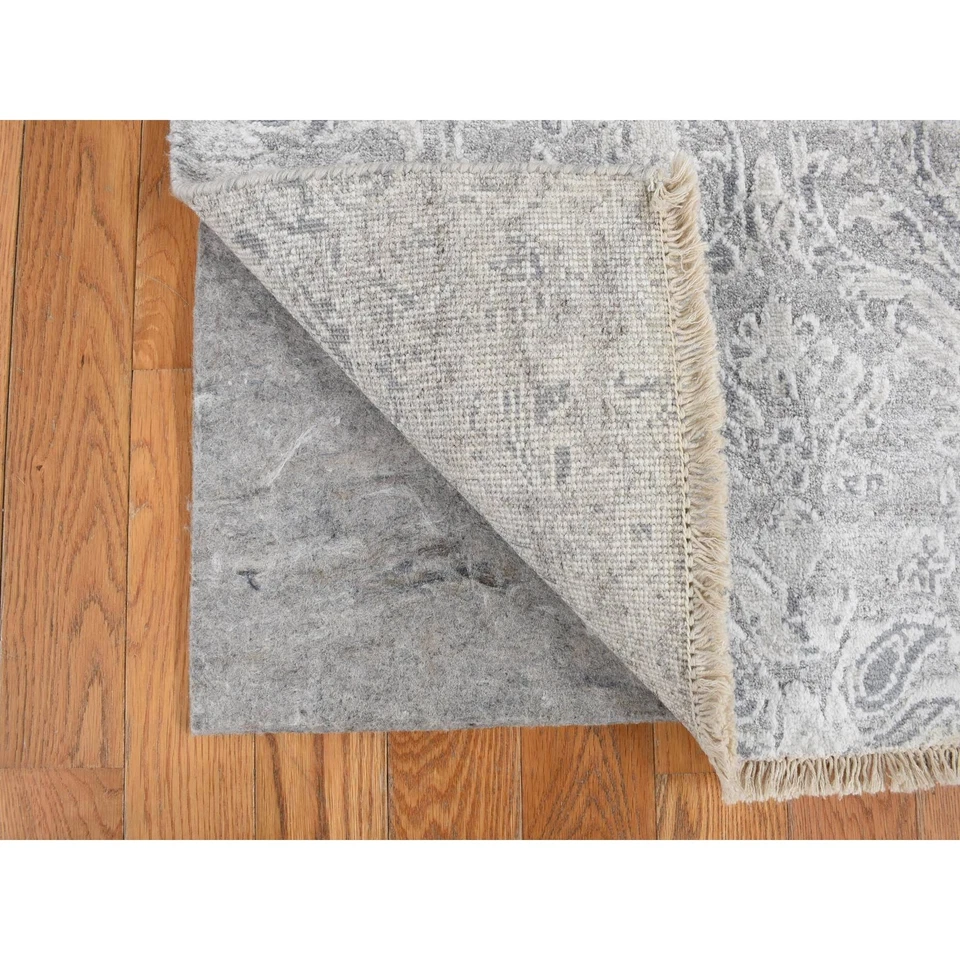 2'7"x5'10" Gray Hand Knotted Damask Design Wool and Silk Runner Rug G78042 - Image 2 of 4