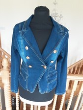 New Cherry Koko Gold Button Double Breasted Denim Jacket Blazer Style Small