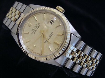 Rolex Datejust Mens 2Tone Yellow Gold Stainless Steel Watch Linen Dial 1601